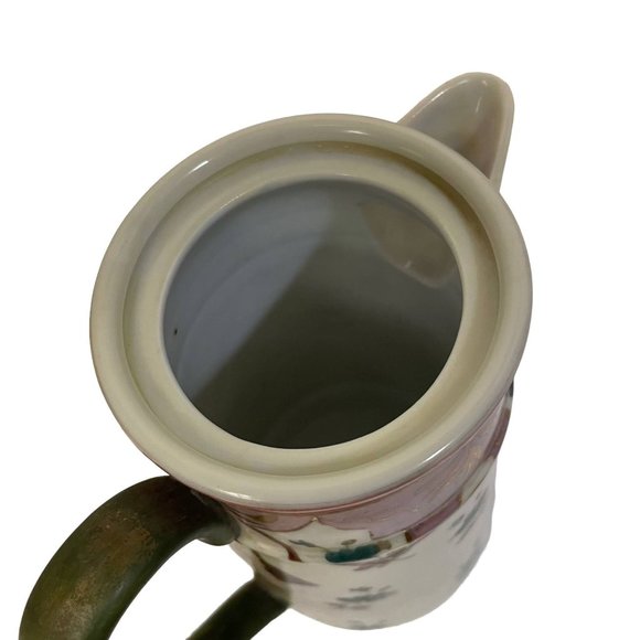 Vintage Italian Handpainted Maiolica Pitcher Beige Floral 9" x 7 1/2" - Picture 10 of 11